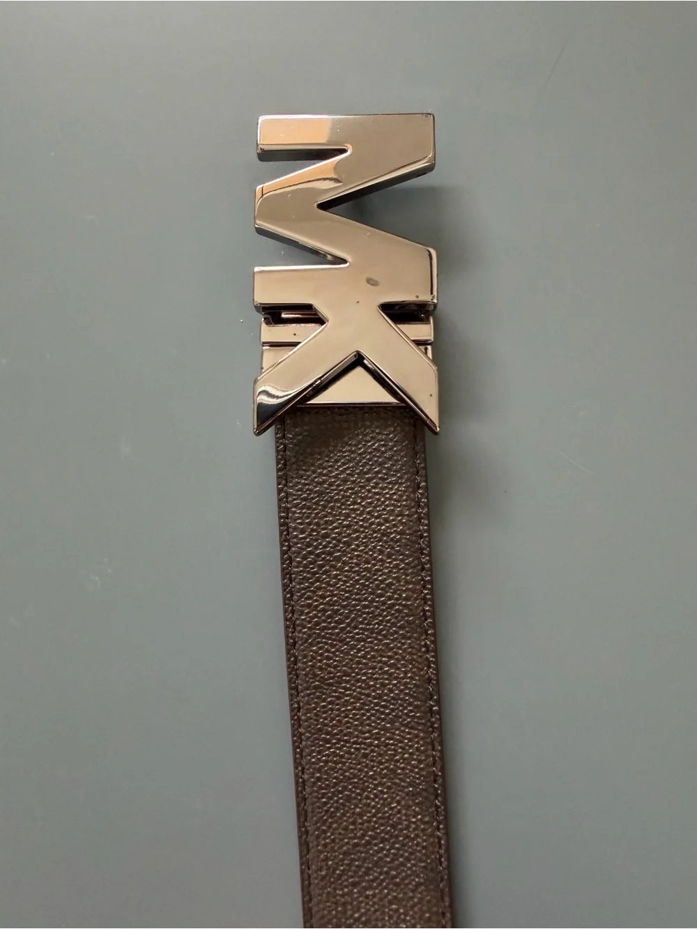 Michael Kors Black Leather Men's Belt with Silver Buckle